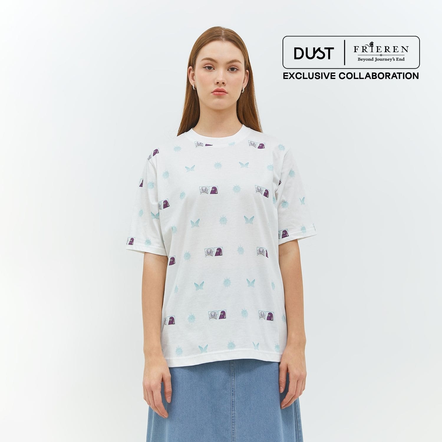 DUST Kaos Abstrak Unisex Frieren With Fern Putih (D.74293-U)