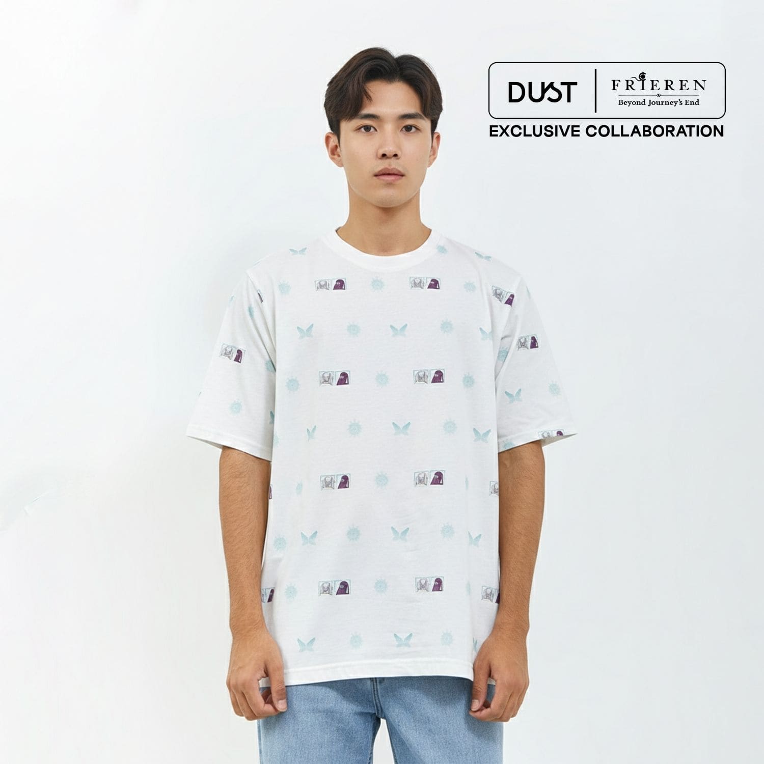DUST Kaos Abstrak Unisex Frieren With Fern Putih (D.74293-U)
