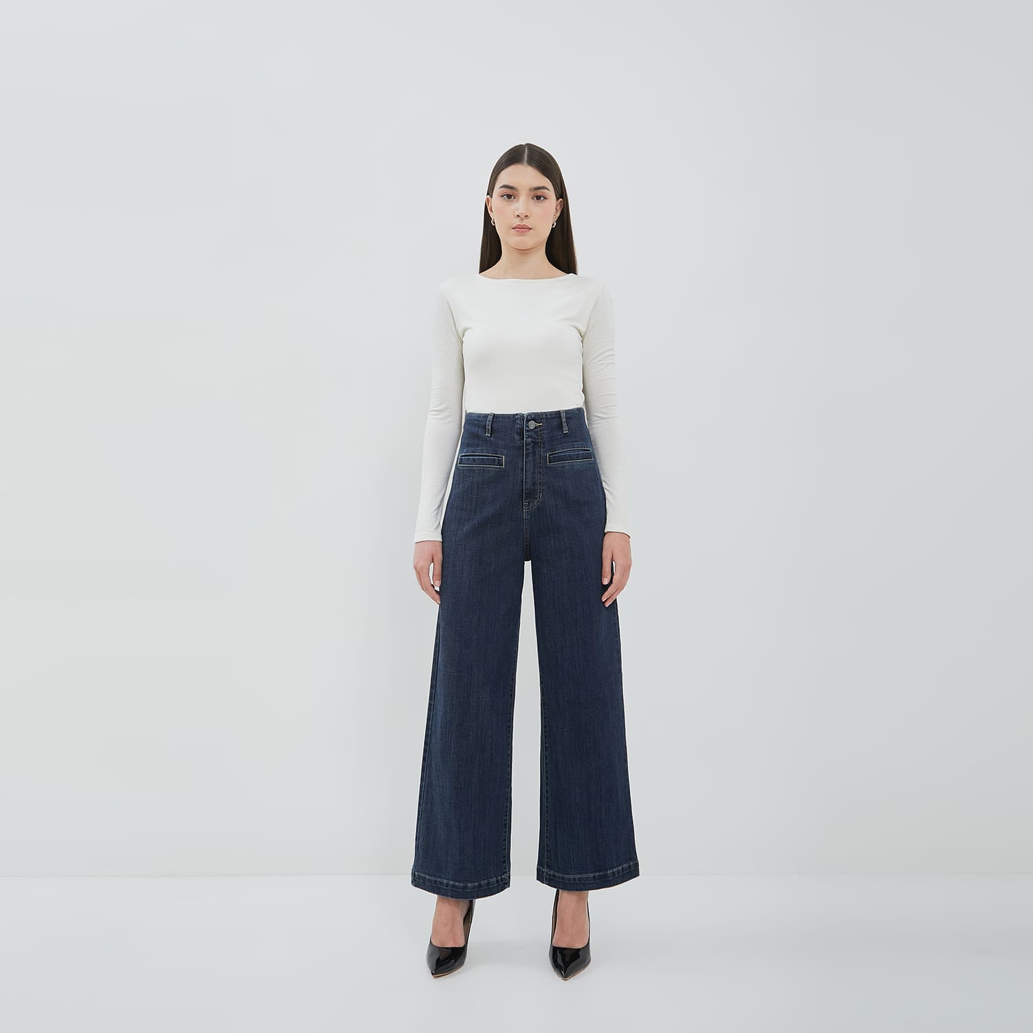DUST Celana Waistless Wide Leg Jeans Narbita Dark Blue (D.39189)