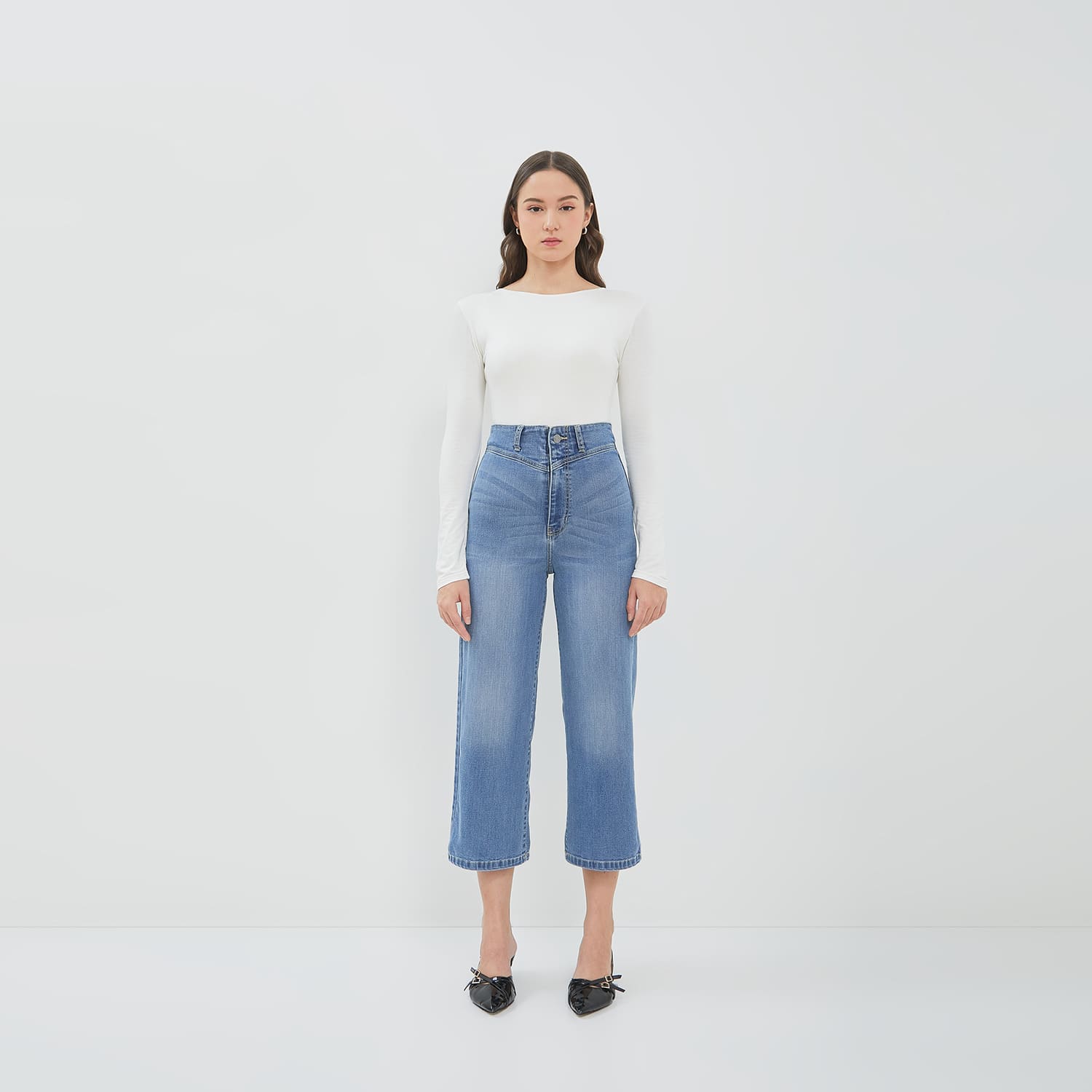 DUST Celana Cropped waistless Wide Leg Jeans Nayra Light Blue (D.39180)