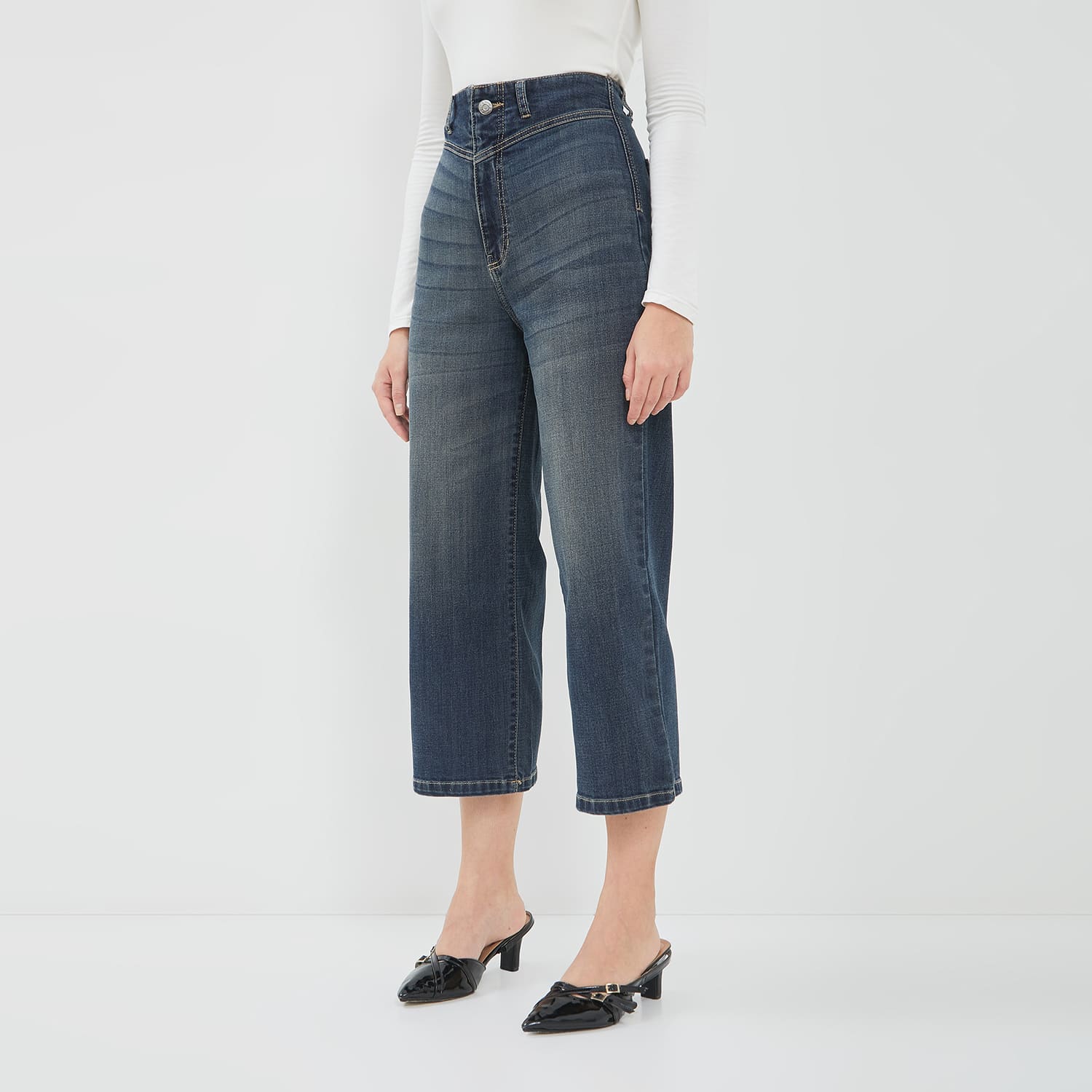 DUST Celana Cropped waistless Wide Leg Jeans Nayra Medium Dark Blue (D.39181)
