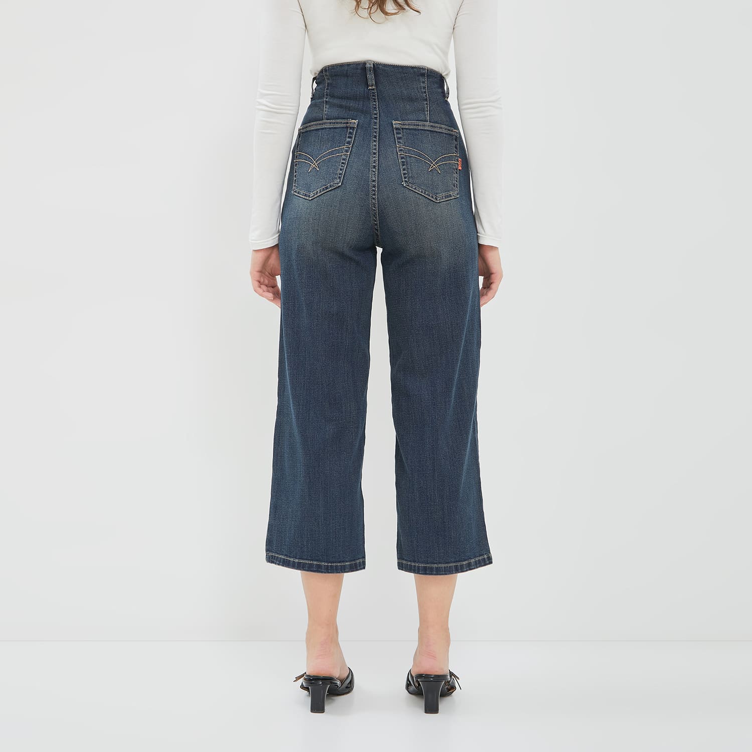 DUST Celana Cropped waistless Wide Leg Jeans Nayra Medium Dark Blue (D.39181)