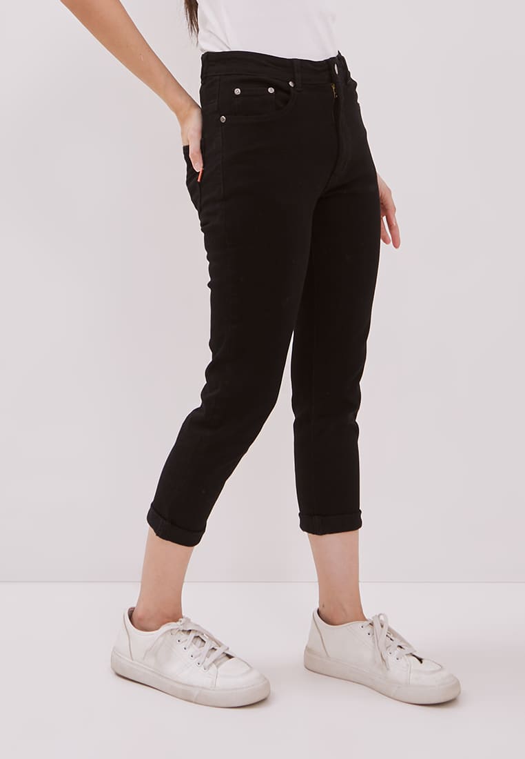 DUST Celana High Rise ⅞ Skinny Jeans Mentari All Black Comfease (D.3372-HR)