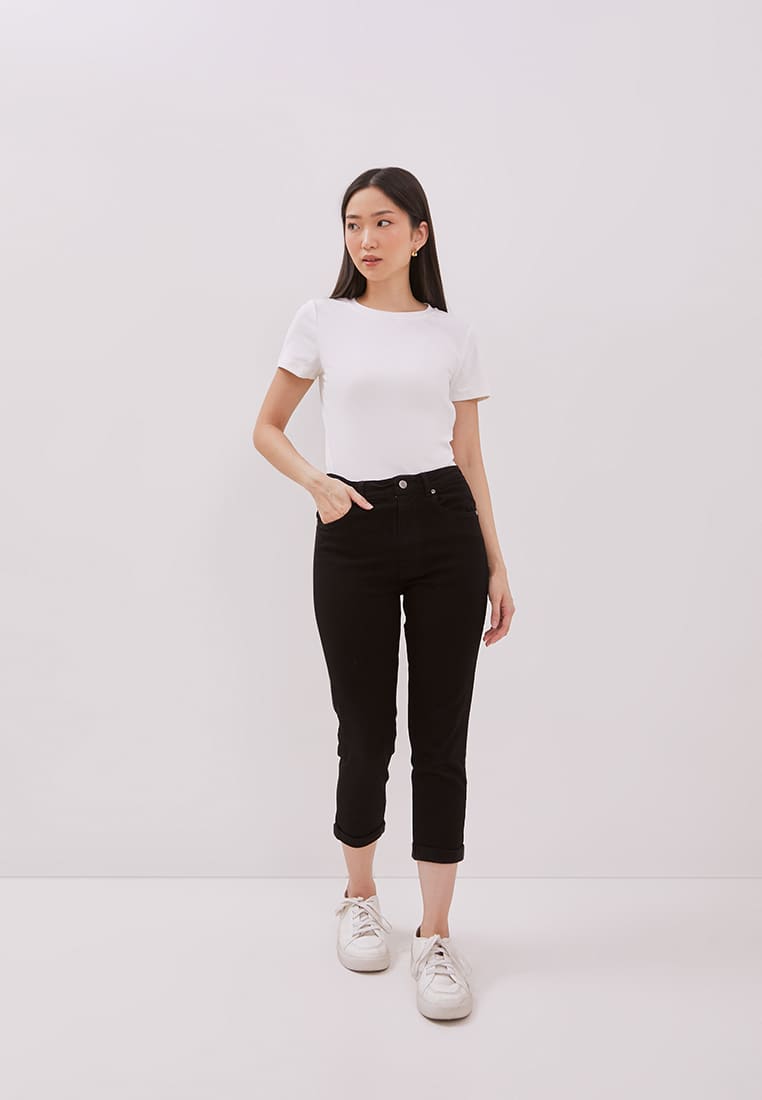 DUST Celana High Rise ⅞ Skinny Jeans Mentari All Black Comfease (D.3372-HR)