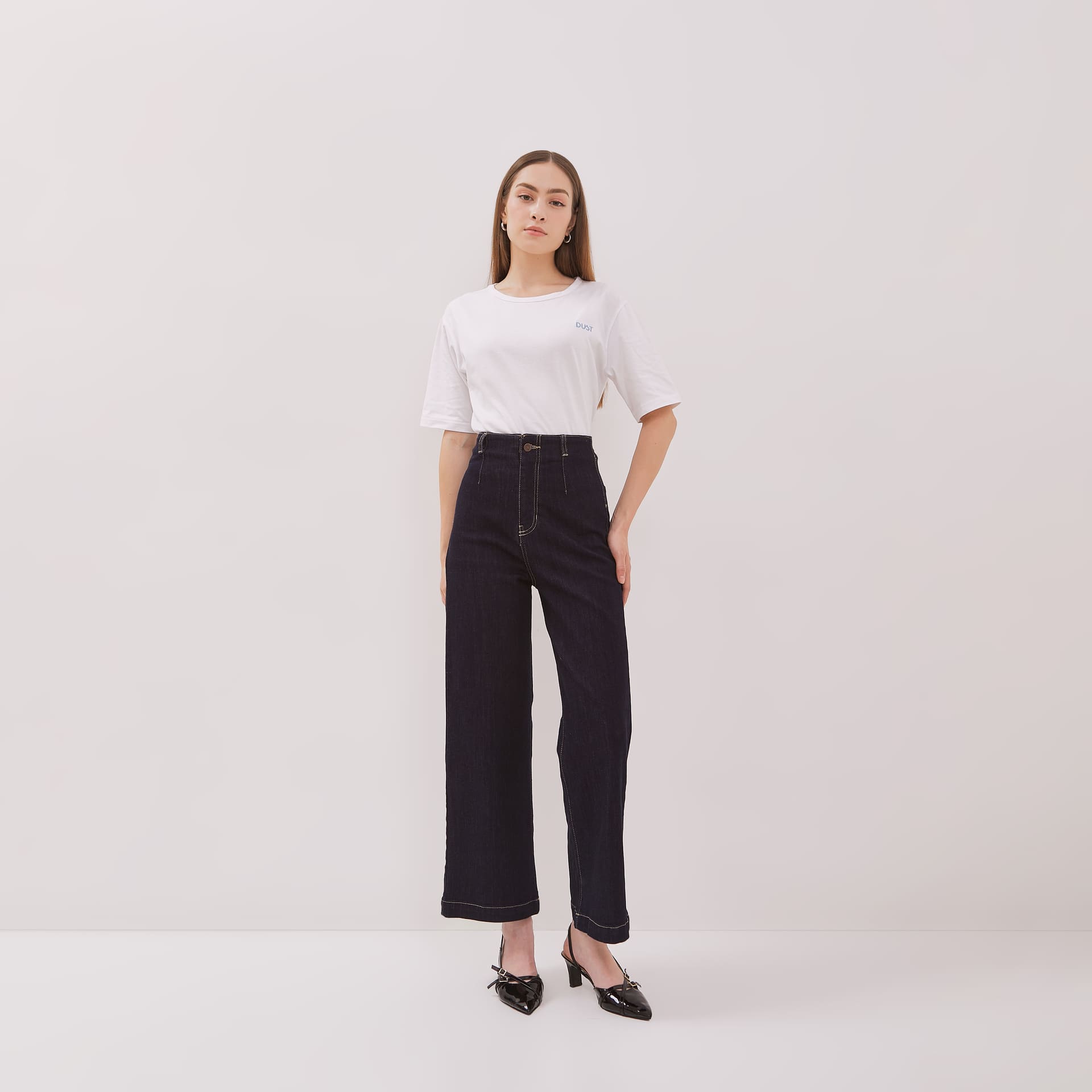 DUST Celana Waistless Baggy Wide Leg Jeans Namara Dark Blue (D.39137)