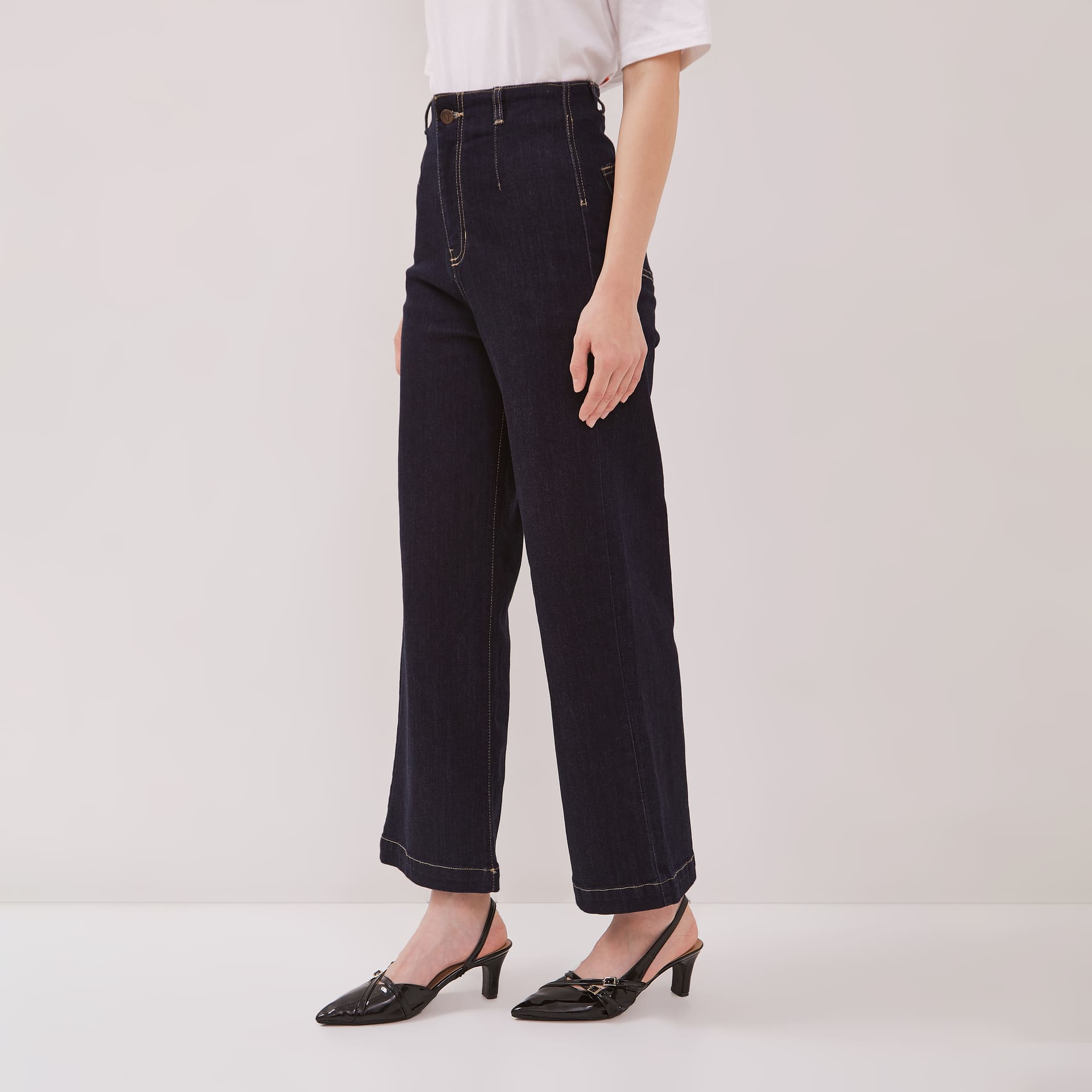 DUST Celana Waistless Baggy Wide Leg Jeans Namara Dark Blue (D.39137)