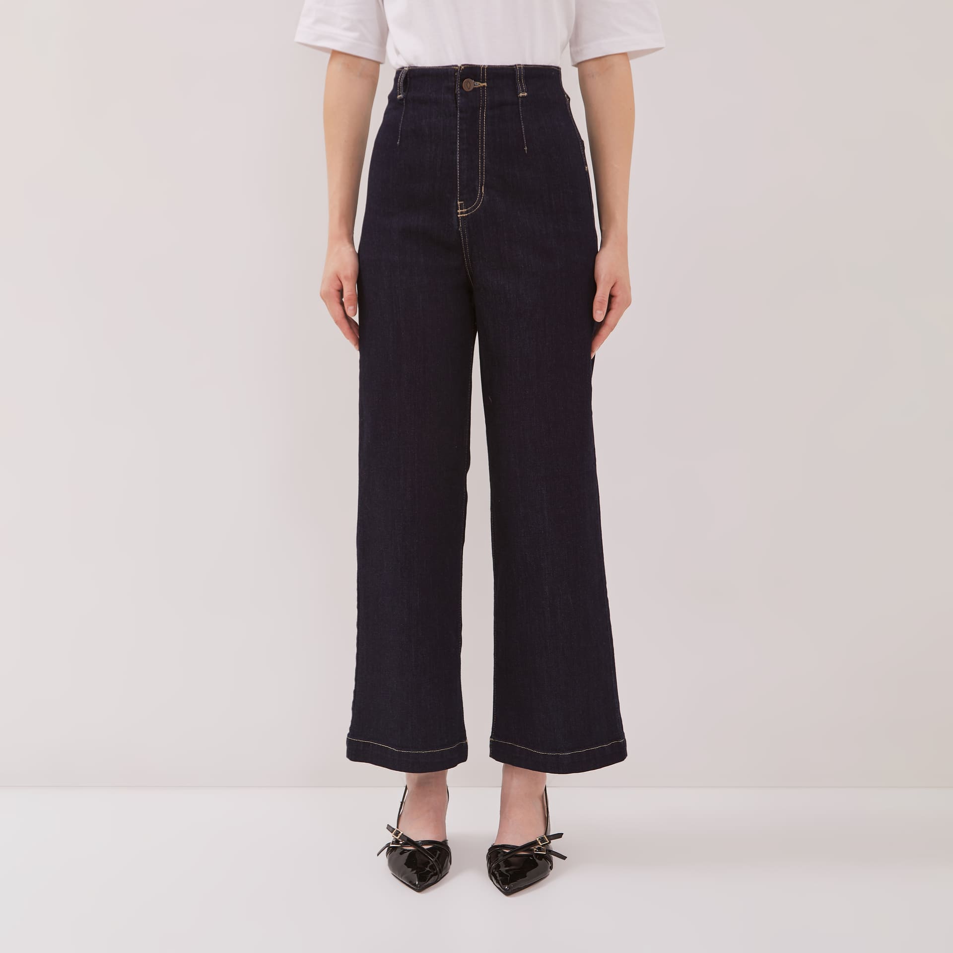 DUST Celana Waistless Baggy Wide Leg Jeans Namara Dark Blue (D.39137)