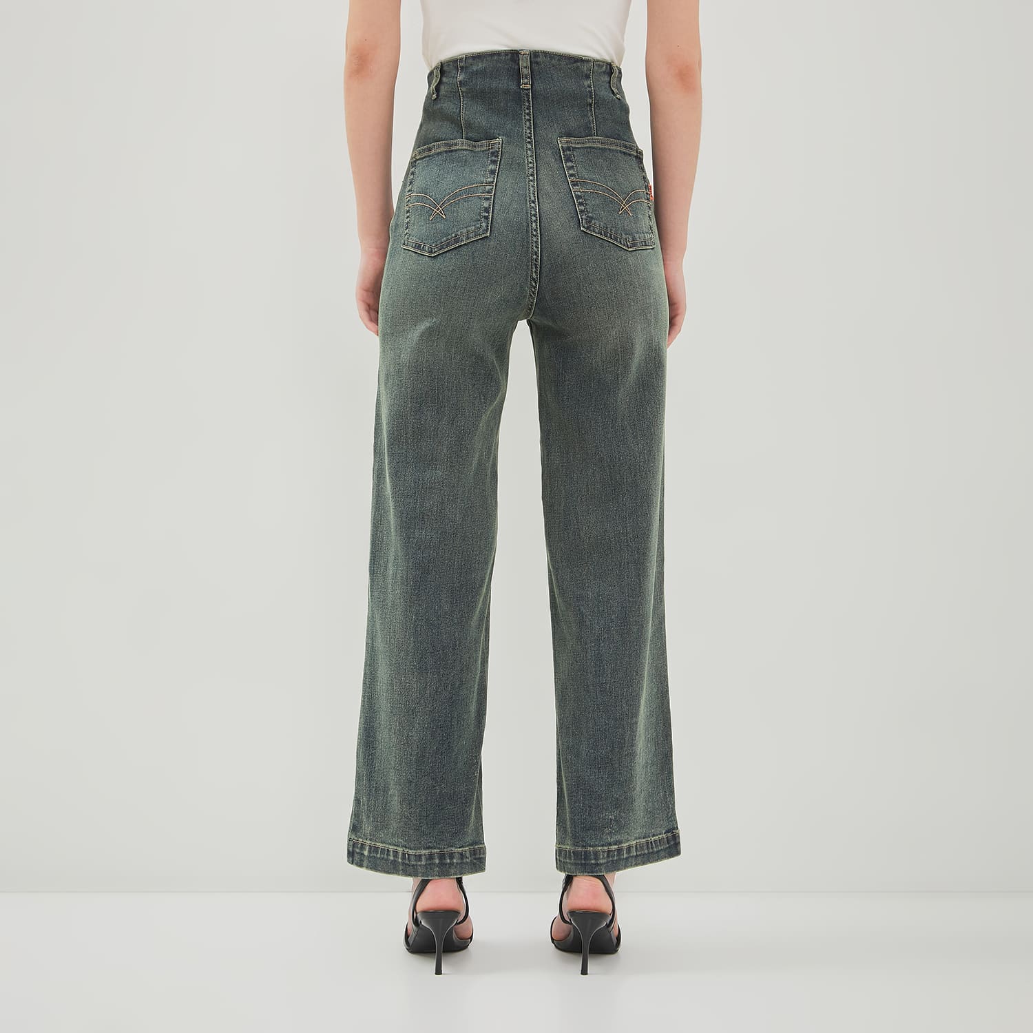 DUST Celana Waistless Baggy Wide Leg Jeans Namara Medium Blue Green (D.39150)