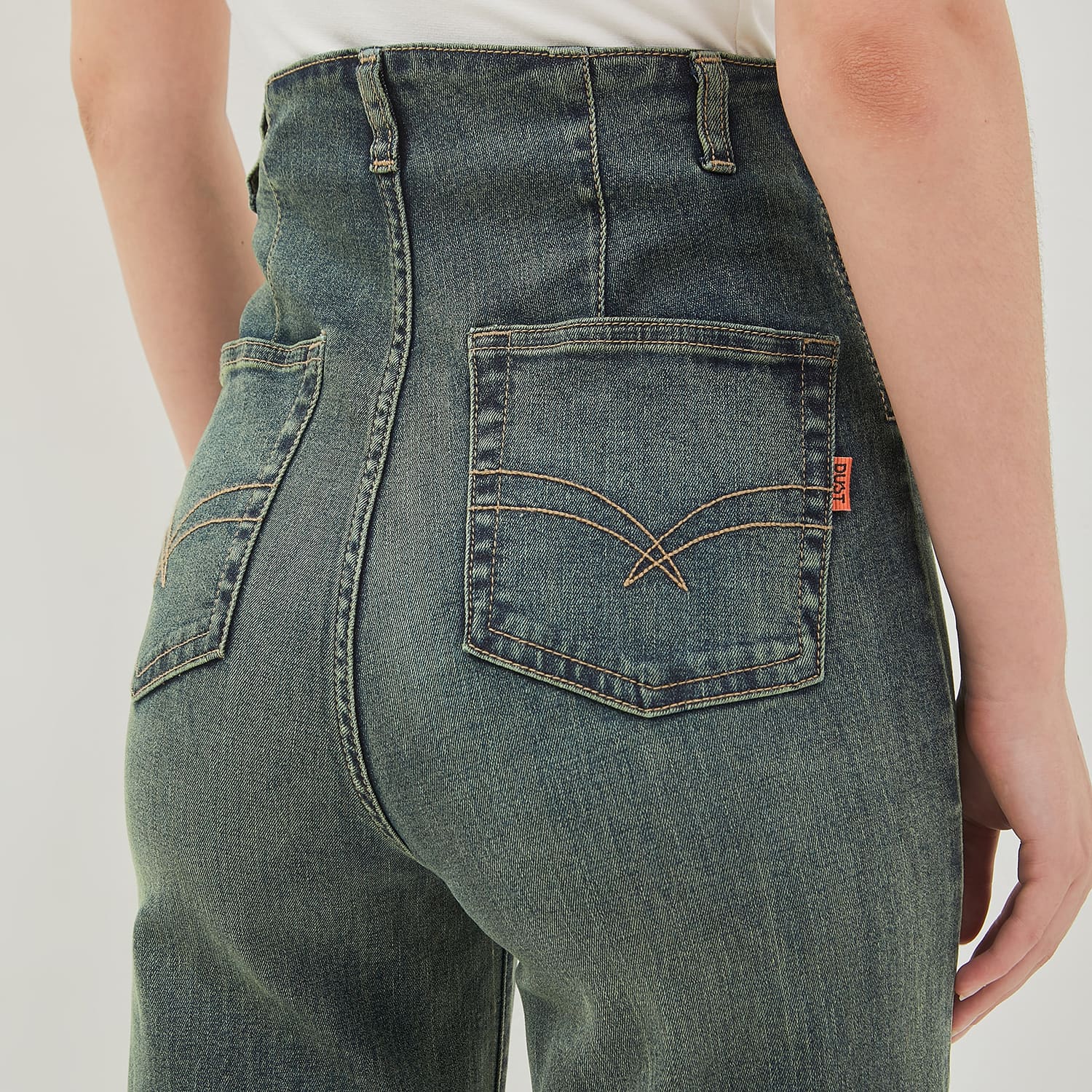 DUST Celana Waistless Baggy Wide Leg Jeans Namara Medium Blue Green (D.39150)