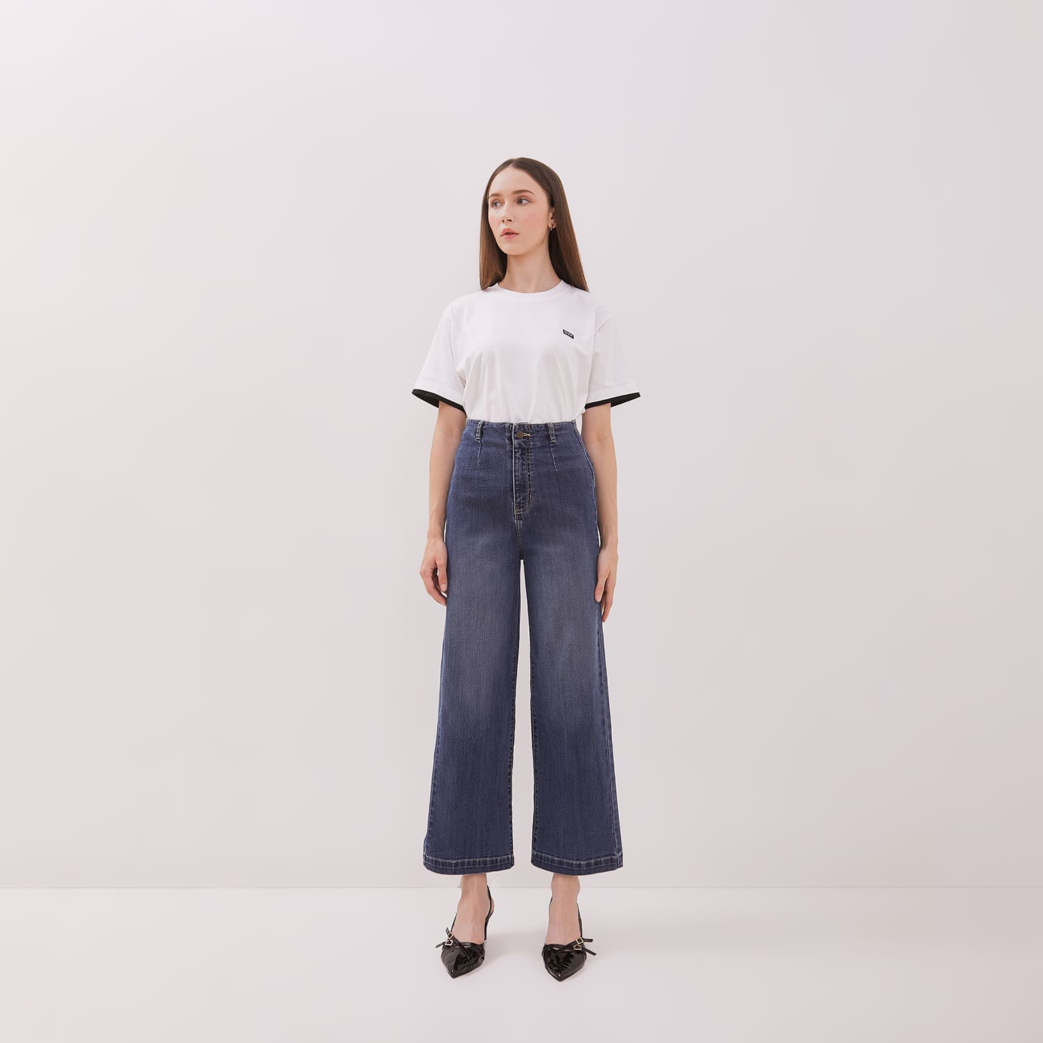 DUST Celana Waistless Baggy Wide Leg Jeans Namara Blue (D.39132)