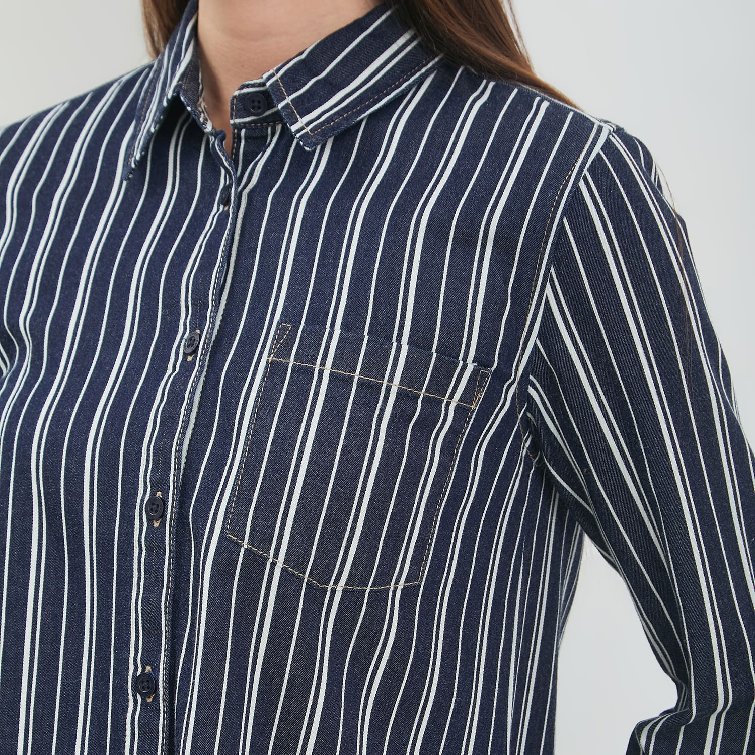 DUST Kemeja Denim Ansel Garis Dark Blue  (D.116559)