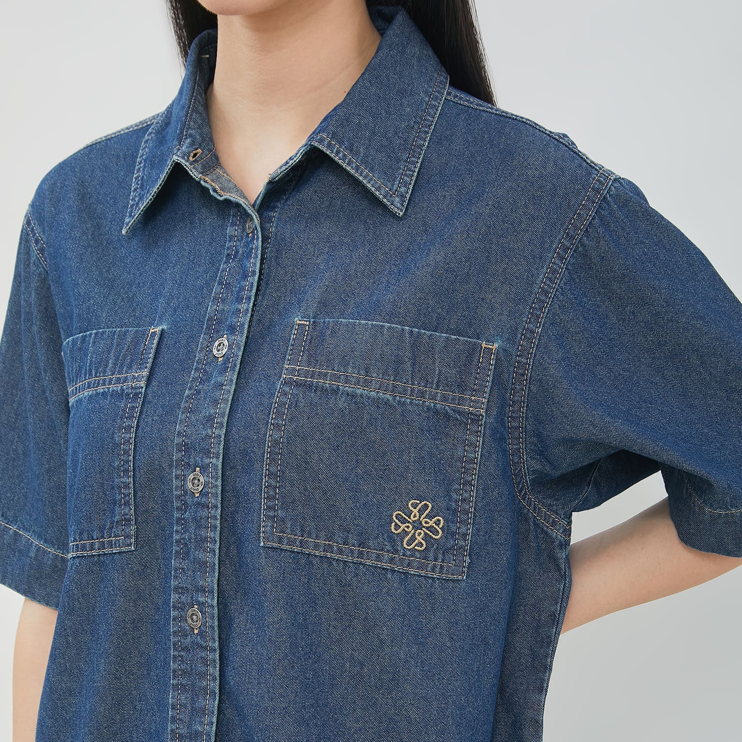 DUST Kemeja Denim Boxy Sinai Medium Dark Blue (D.14314)