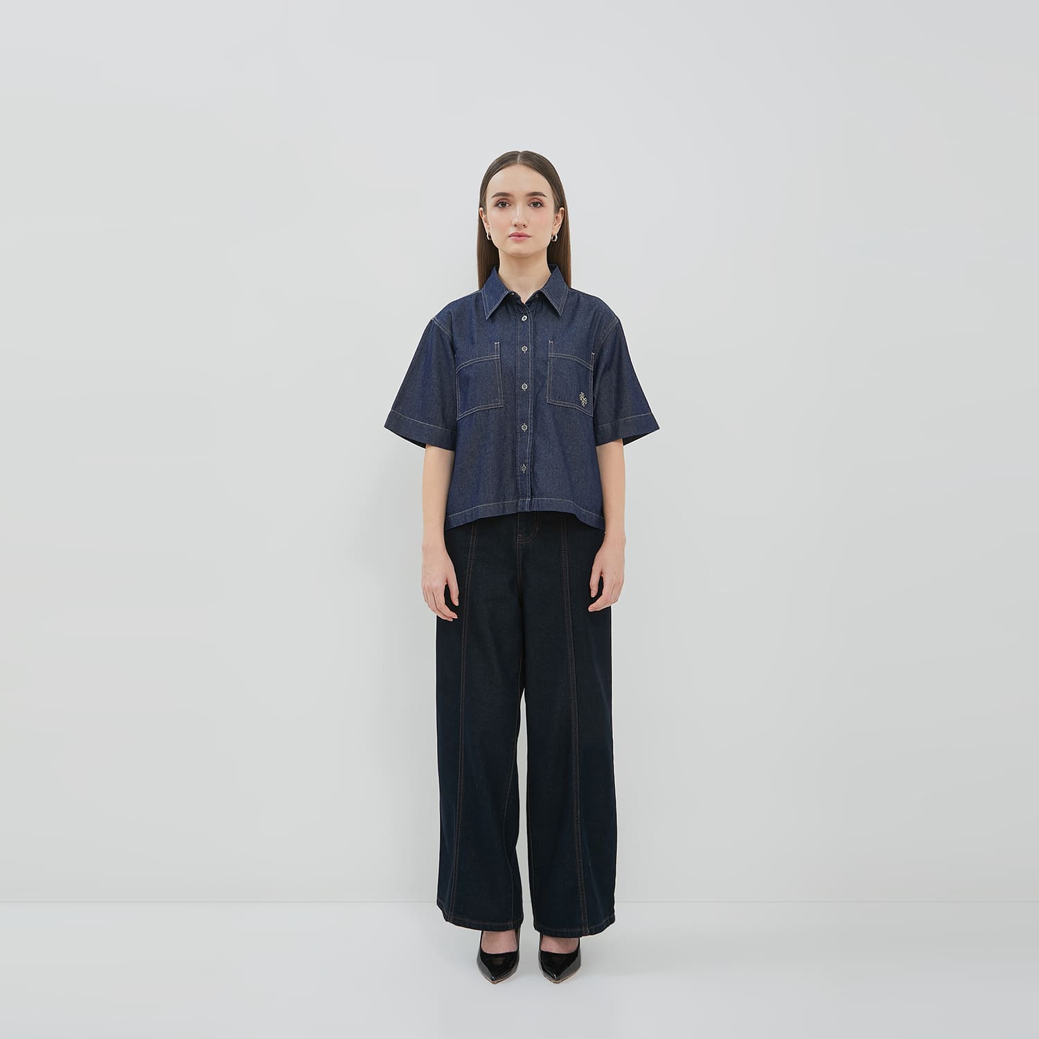 DUST Kemeja Denim Boxy Sinai Dark Blue (D.14315)