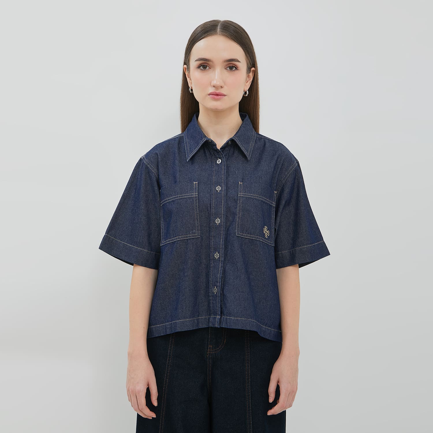 DUST Kemeja Denim Boxy Sinai Dark Blue (D.14315)