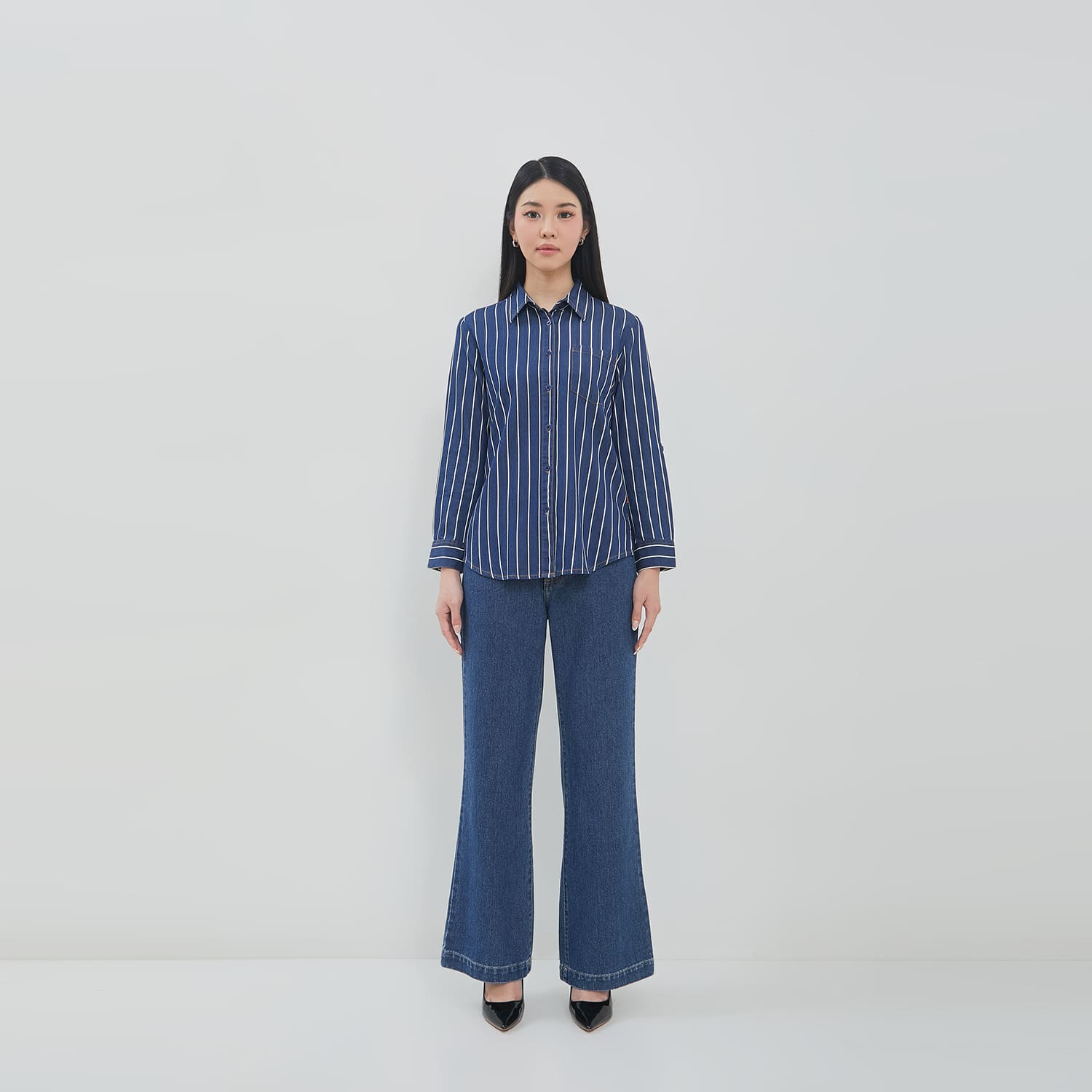 DUST Kemeja Denim Ansel Garis Biru (D.116566) 