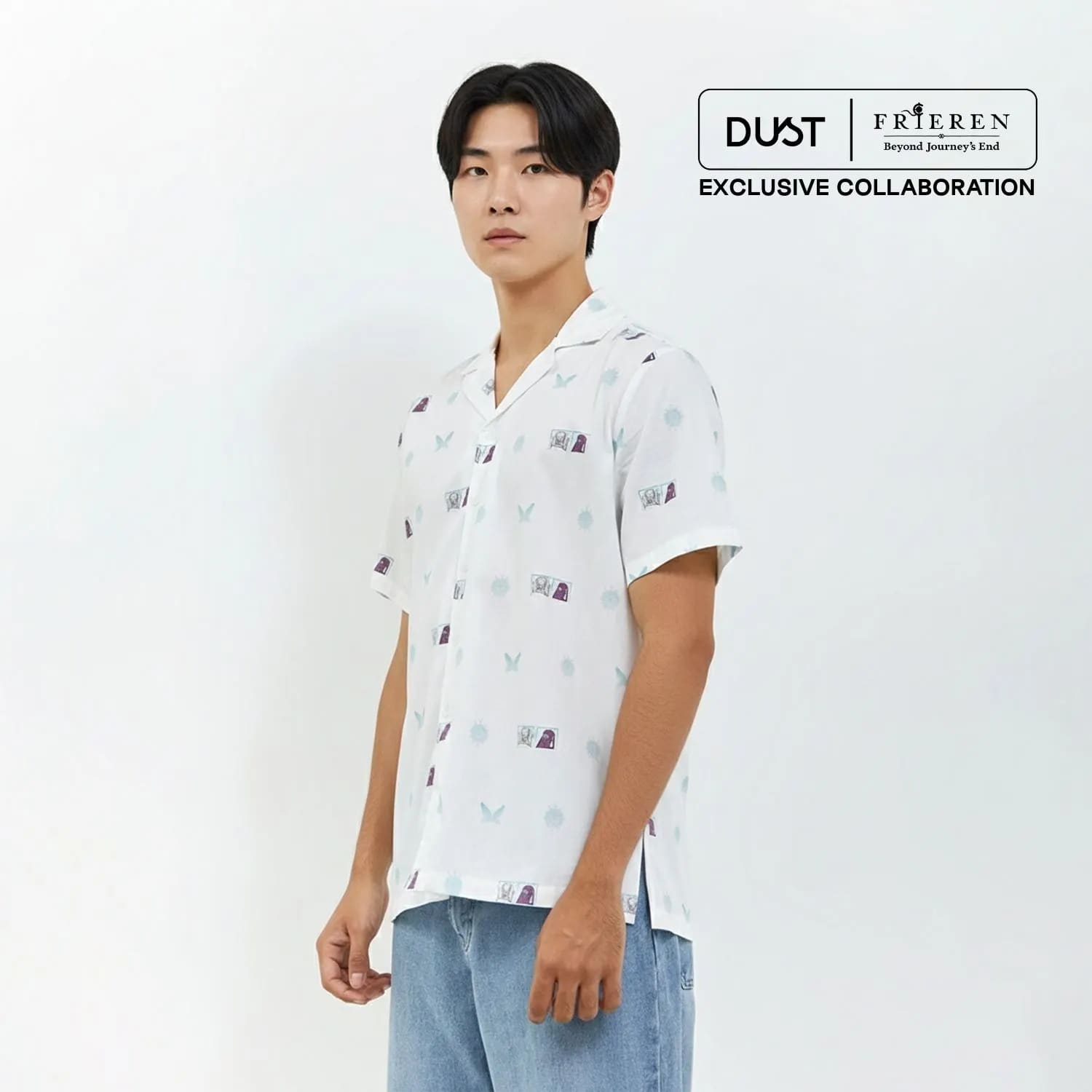 DUST Kemeja Abstrak Unisex Frieren With Fern Putih (D.14313-U)