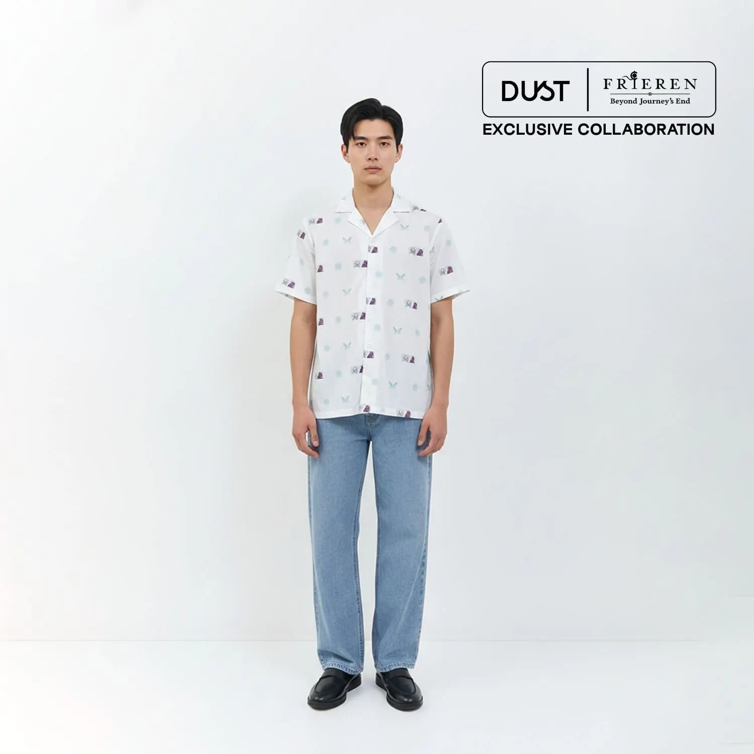DUST Kemeja Abstrak Unisex Frieren With Fern Putih (D.14313-U)