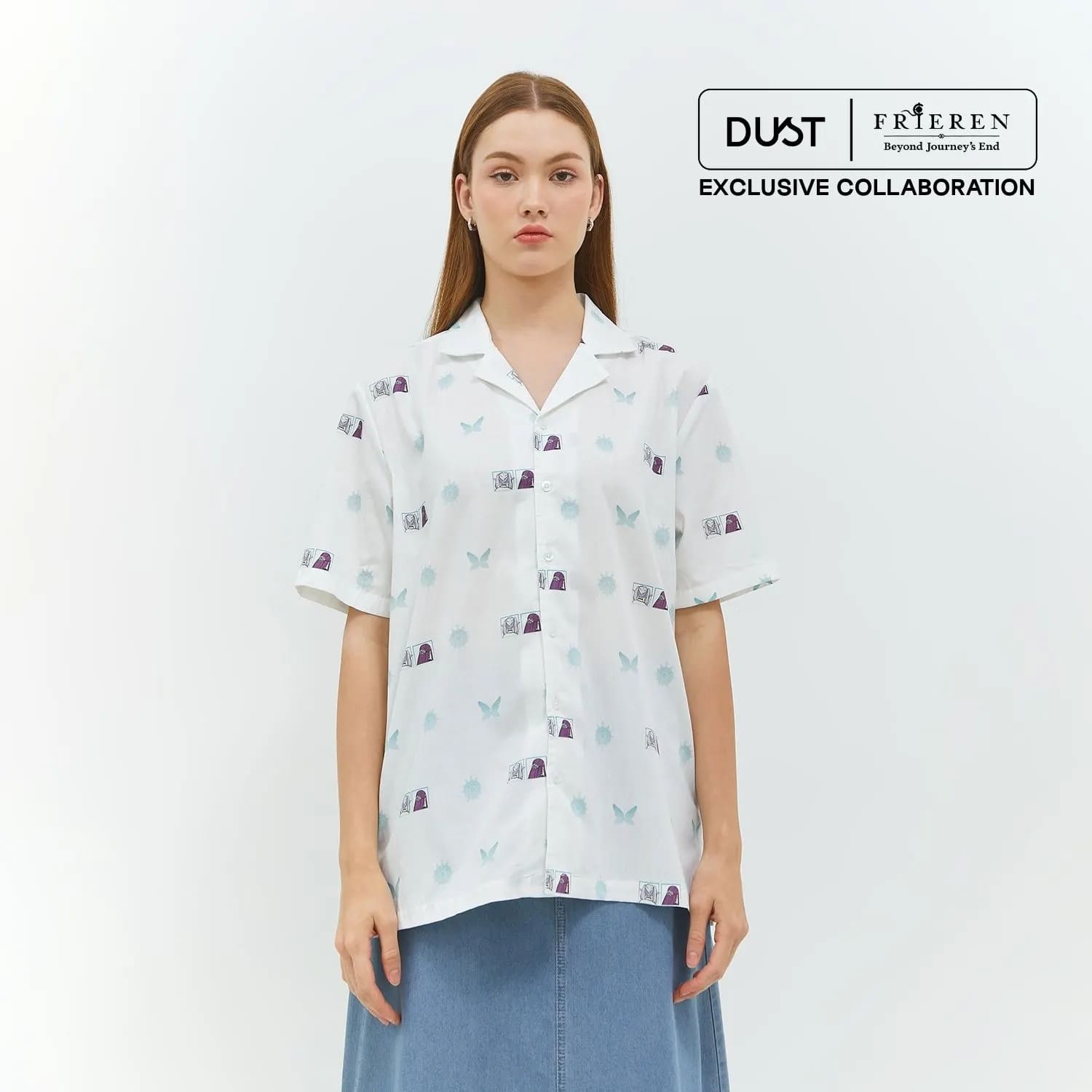 DUST Kemeja Abstrak Unisex Frieren With Fern Putih (D.14313-U)