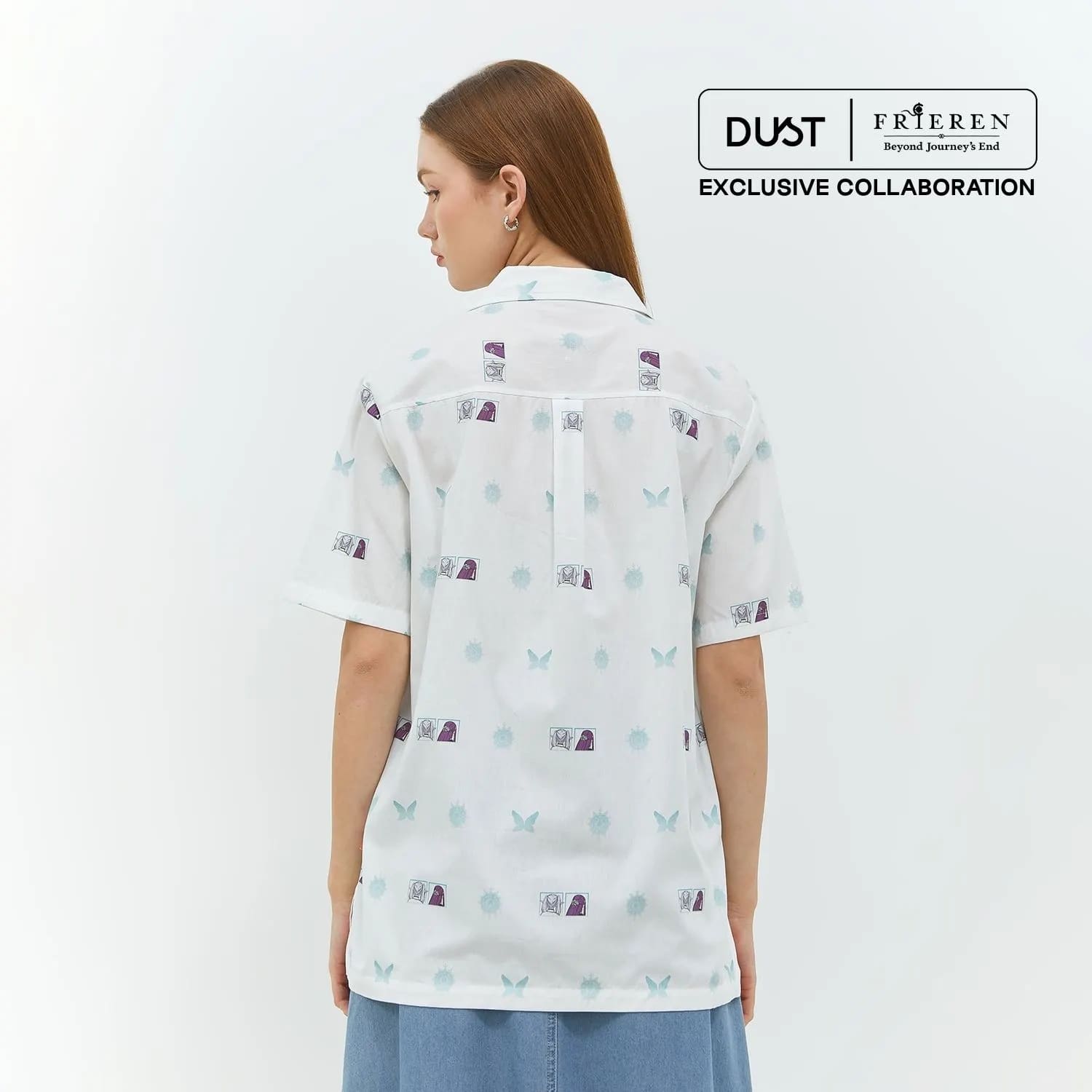 DUST Kemeja Abstrak Unisex Frieren With Fern Putih (D.14313-U)
