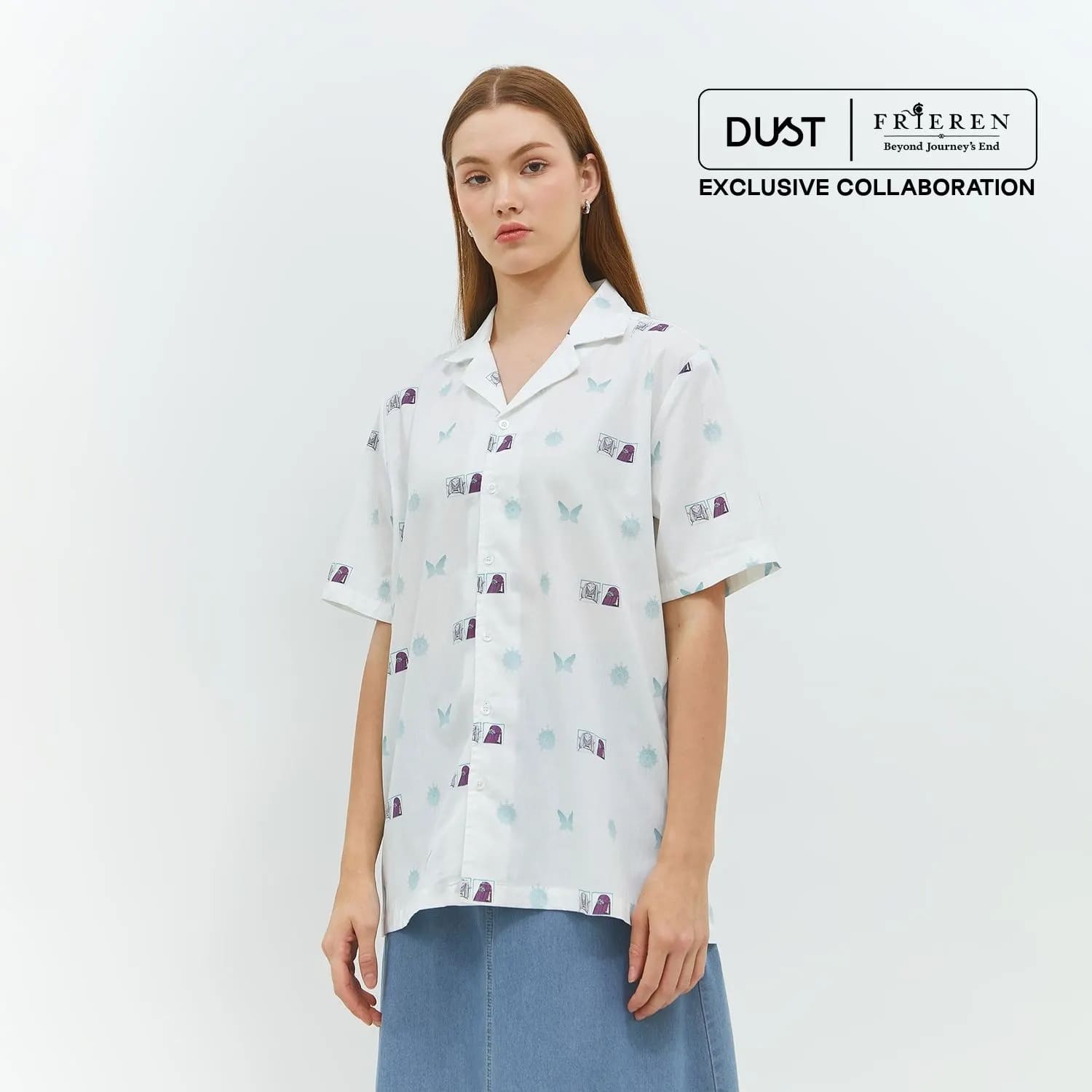 DUST Kemeja Abstrak Unisex Frieren With Fern Putih (D.14313-U)