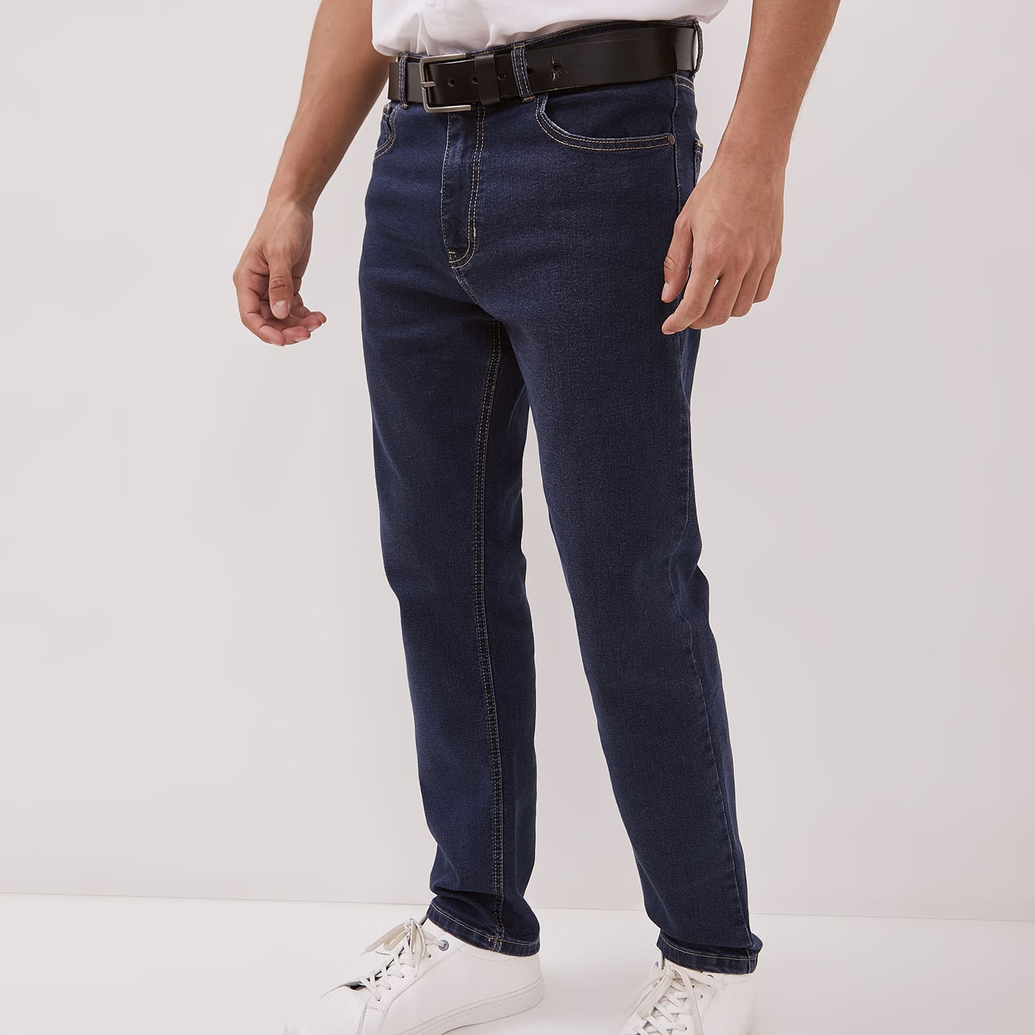 DUST Celana Straight Jeans Baril Medium Dark Blue (DM.3104)
