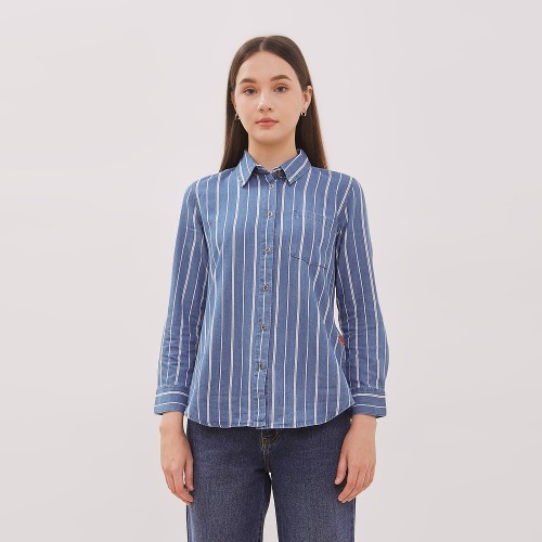 Image DUST Kemeja Denim Ansel Garis Biru Muda (D.116489)