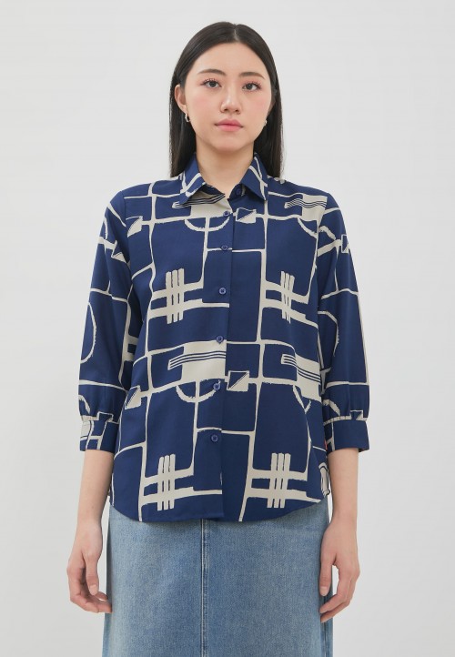 Image DUST Kemeja Akari Abstrak Navy (D.116534)