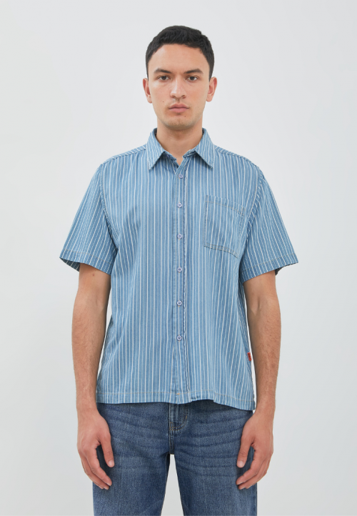 Image DUST Kemeja Denim Agra Garis Medium Blue (DM.1459)