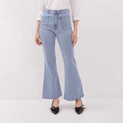 Image DUST Celana Bell Bottom Denim Laluna Medium Light Blue (D.3834)