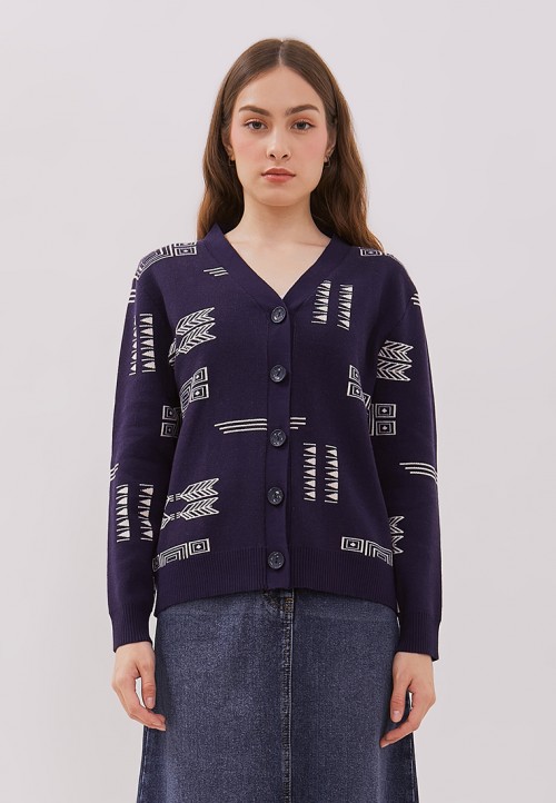 Image DUST Cardigan Knit Dara Ethnic Navy (D.5318)